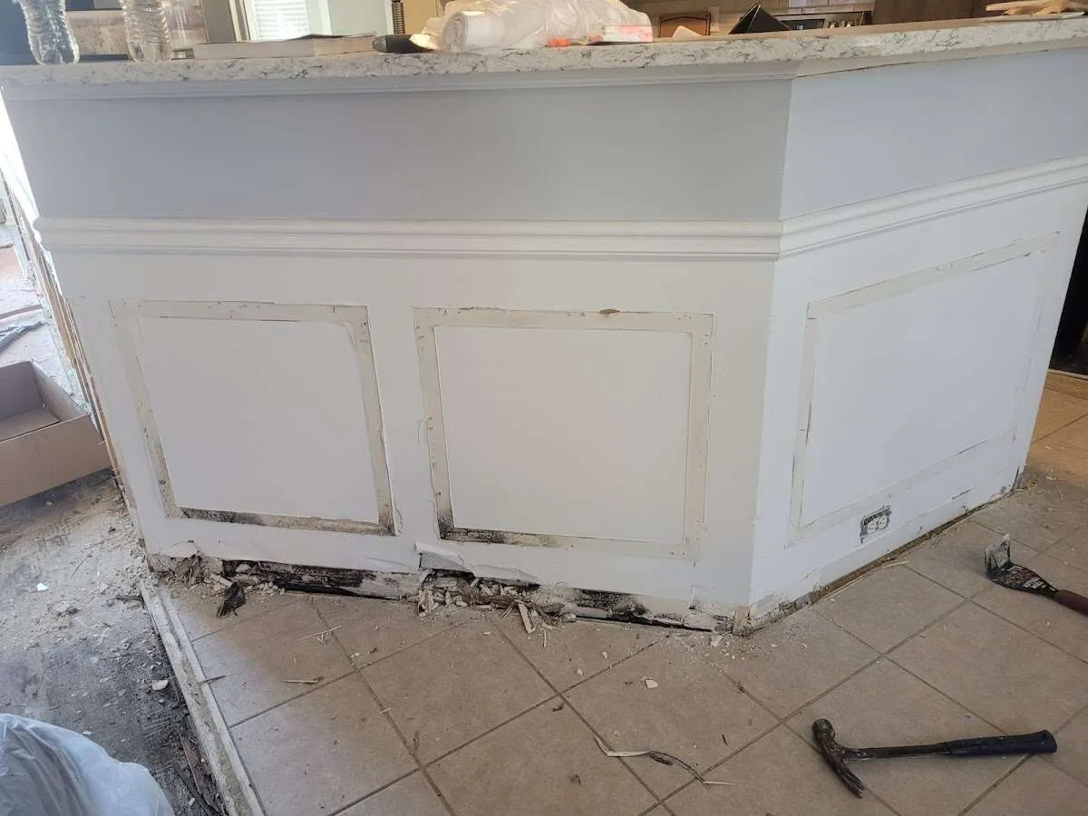 Water damage and mold on kitchen during Storm Damage Restoration in Mattoon